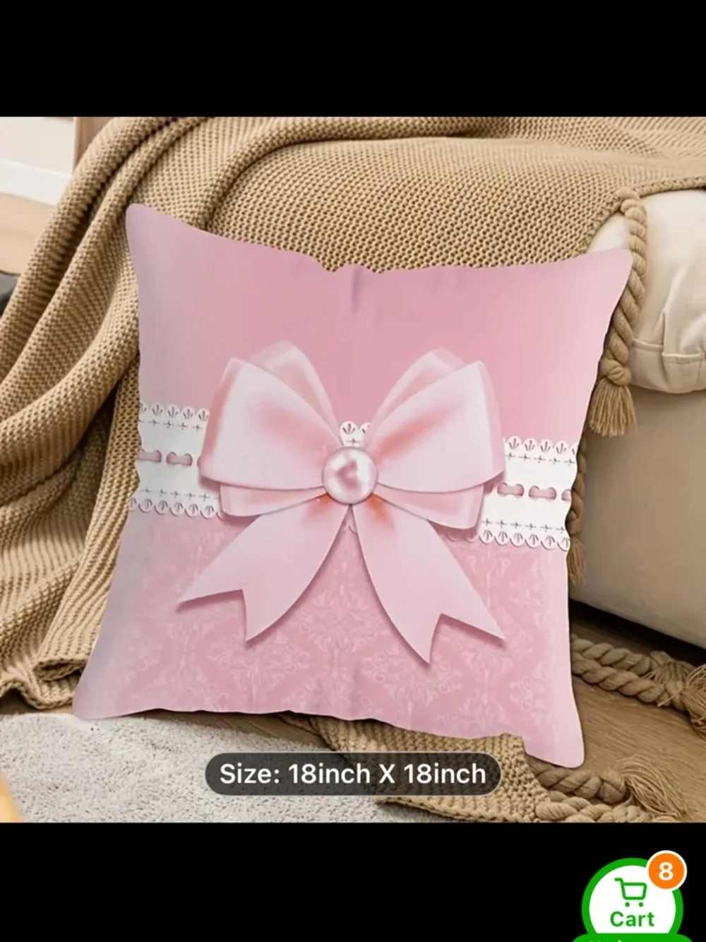 Pink Decorative Pillow with Ribbon Bow COVER - Picture 3 of 3